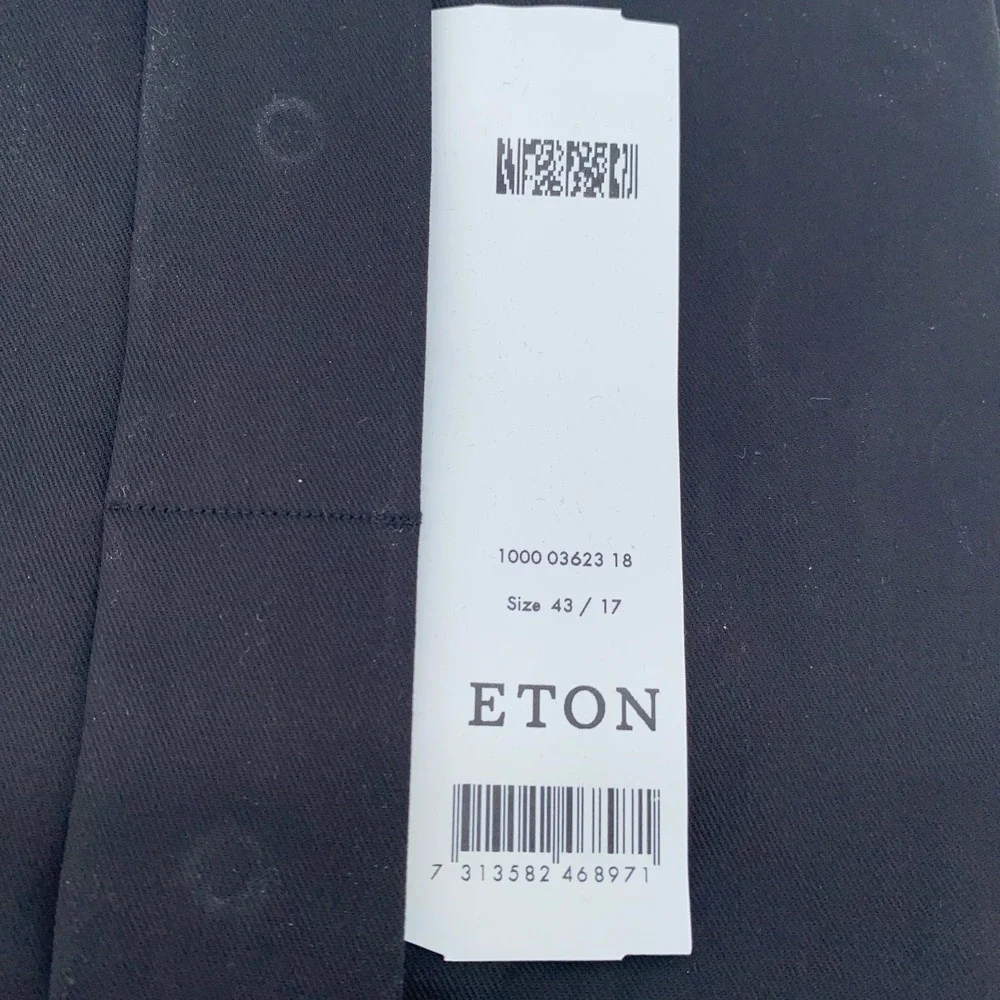 Eton Dress Shirt Mens XL 17 - 43 Black Fine Twill‎ Stretch Slim Collar Button Up